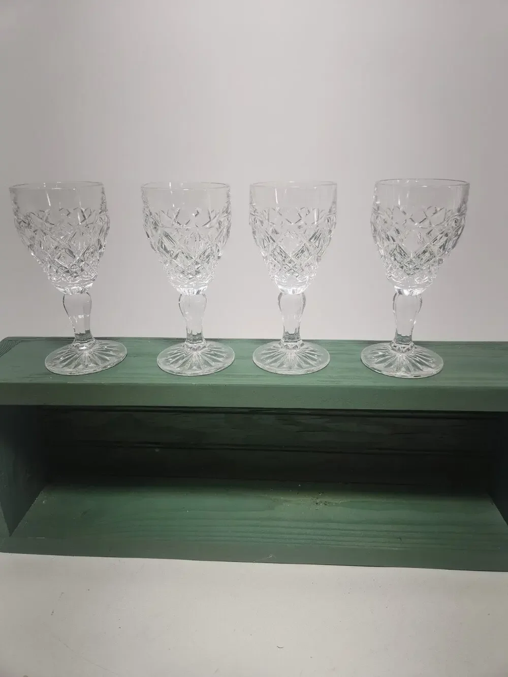 Set of 4 Vintage Cut Glass Crystal Wine Goblets 5